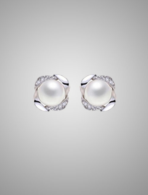 Pearl stud earrings button shaped